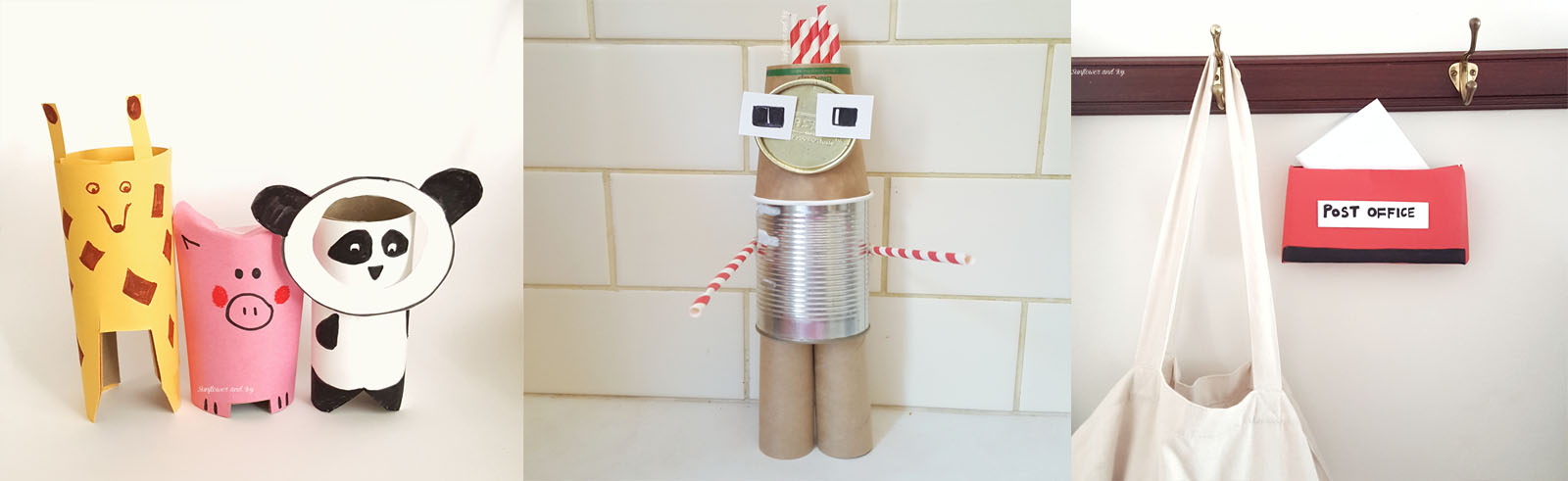 recycling art toilet roll animals and recycled robots